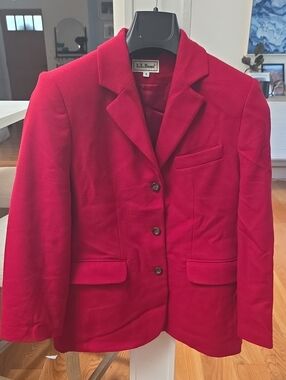 L.L. Bean Women's Wool-Cashmere Blend Bright Red USA Made 3 Button Blazer (4)